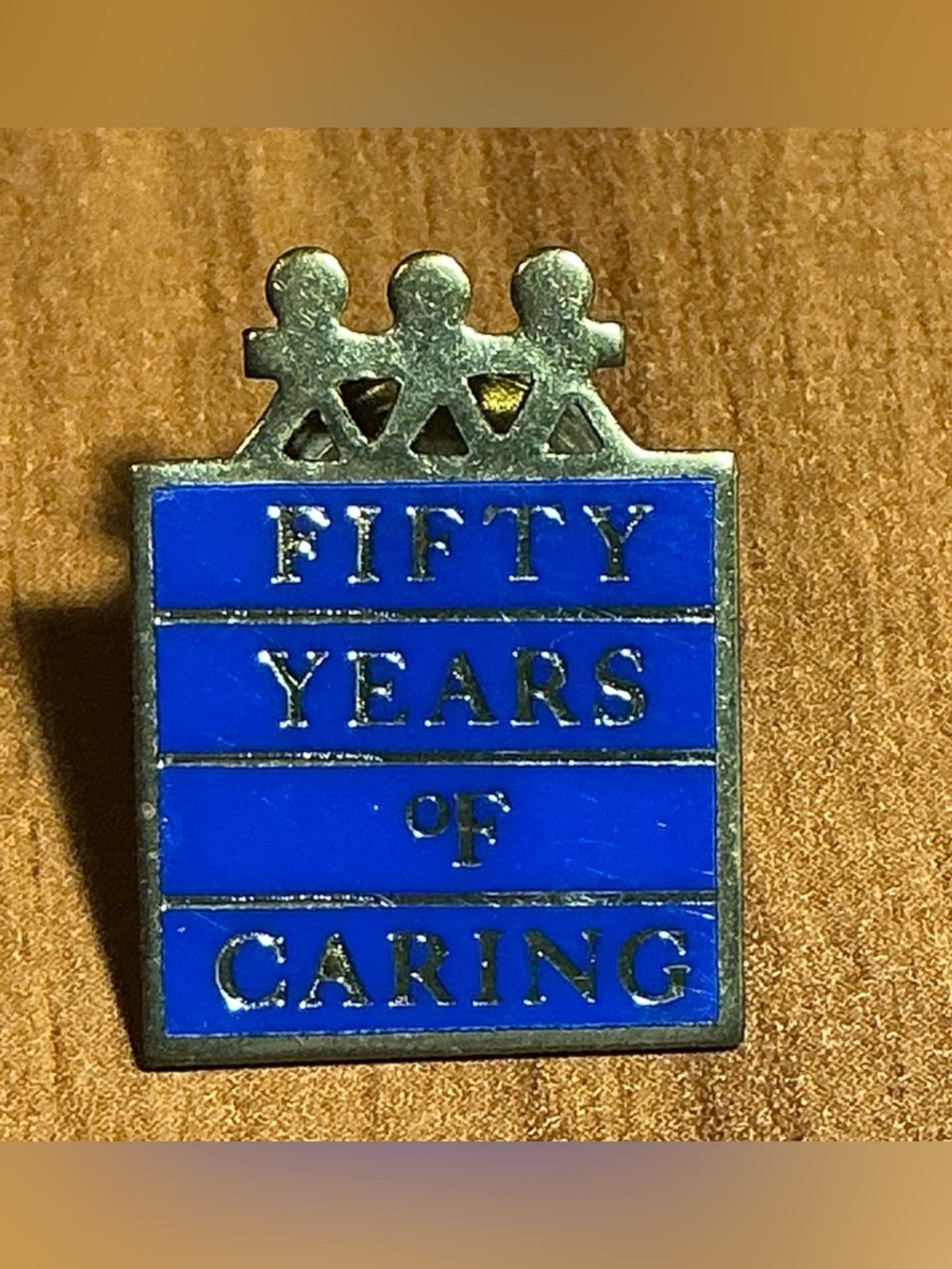 United Way "Fifty Years of Caring" Collectible Enamel Pin Blue & Gold Vintage